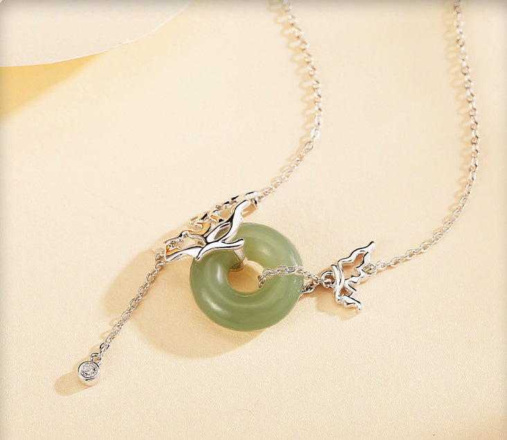 Women's Sterling Silver Butterfly Necklace Personalized Cold Style Hetian Jade Necklace