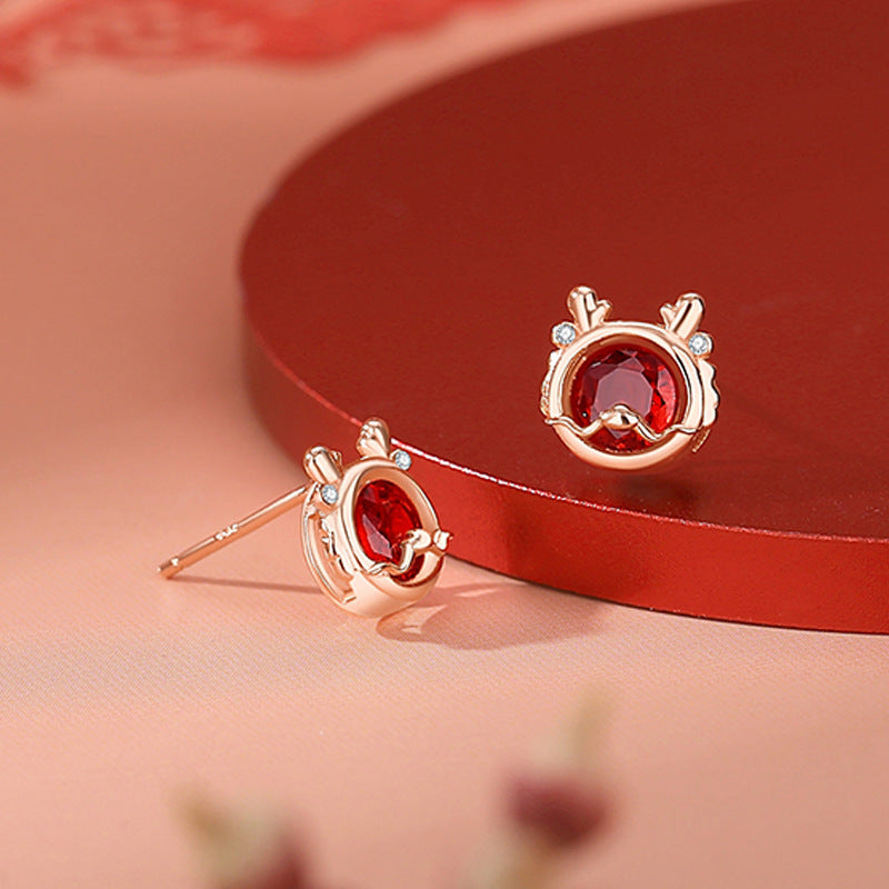 925 Sterling Silver Lucky Dragon Stud Earrings Female Birth Year