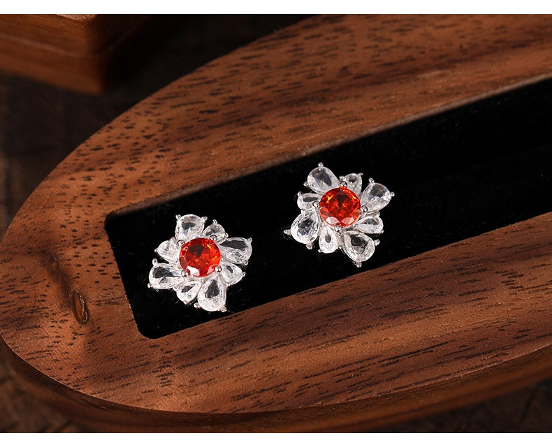 Retro Affordable Luxury Pigeon Red Women's Diamond Temperament Red Earrings