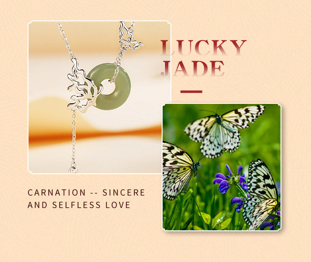 Women's Sterling Silver Butterfly Necklace Personalized Cold Style Hetian Jade Necklace