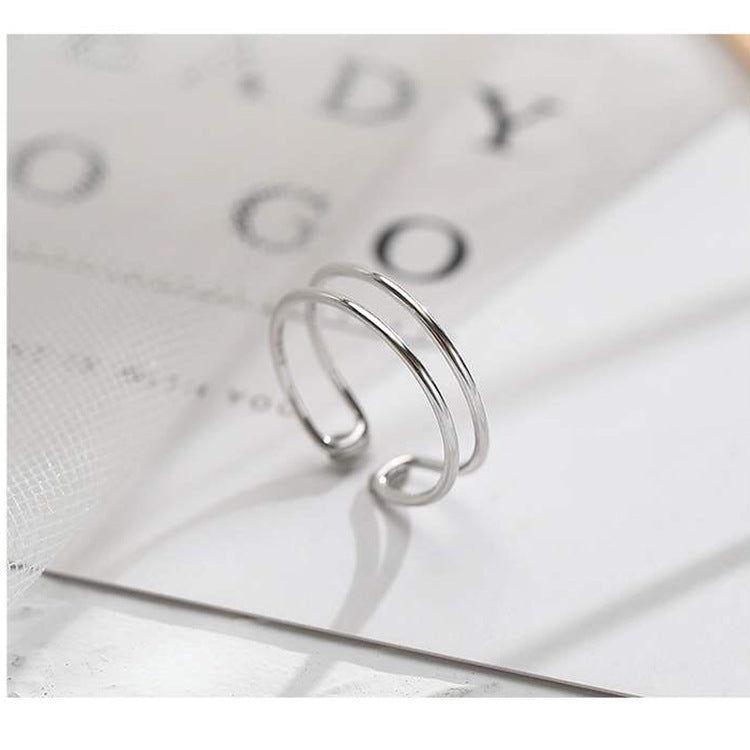 Silver Plated Female Simple And Elegant Geometric Cross Ring