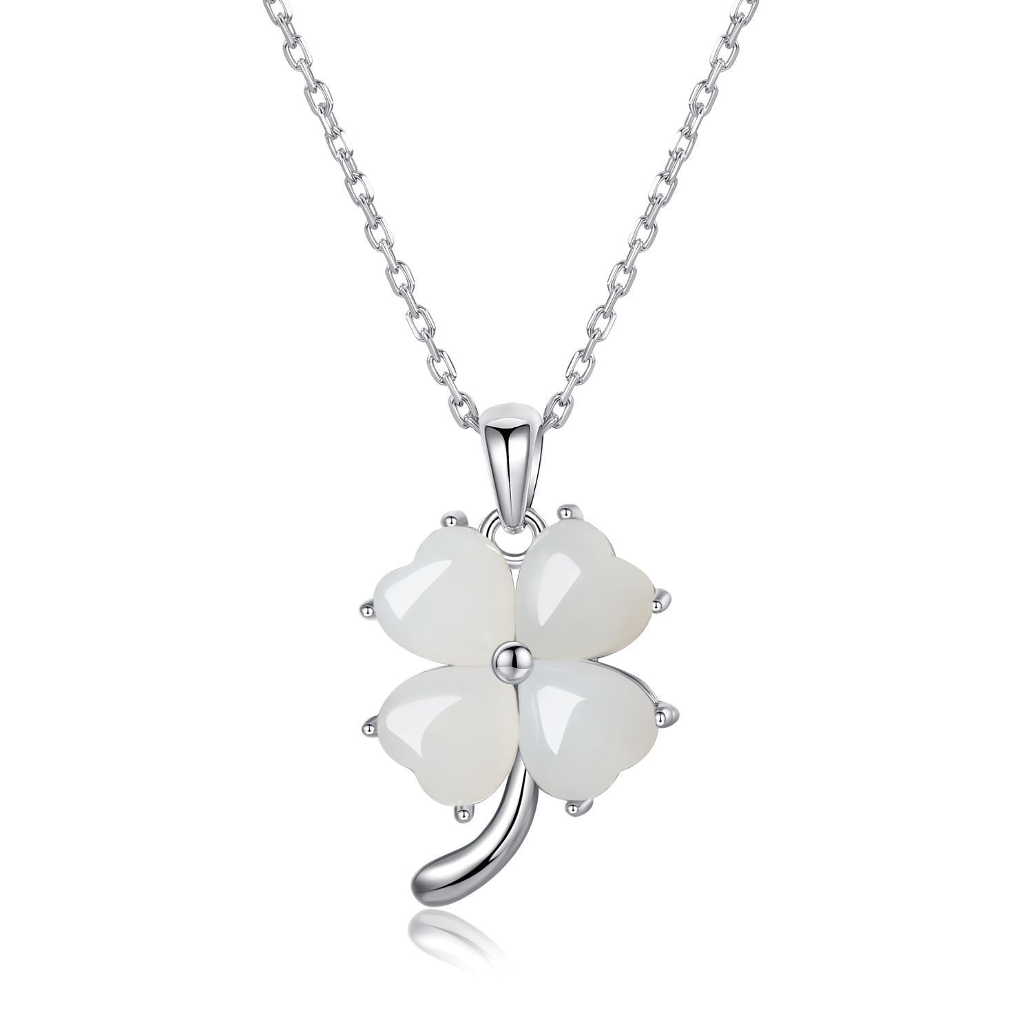 Lucky Four-leaf Clover Necklace Female S925 Sterling Silver Hetian Jade