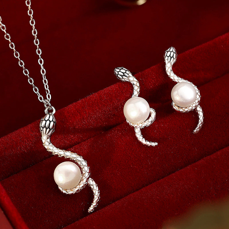 Pearl Necklace Snake Year Clavicle Chain Sterling Silver