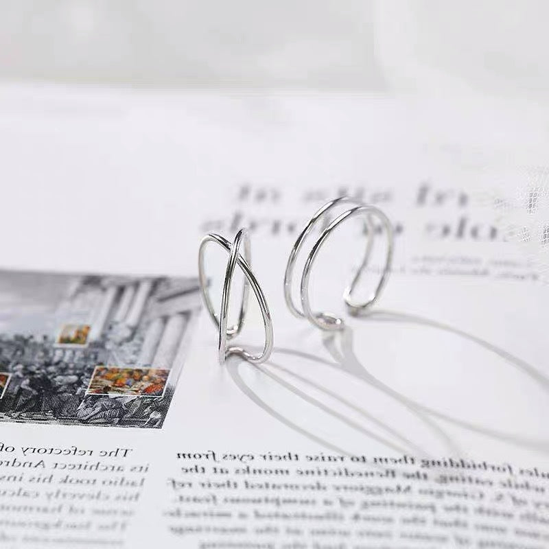 Silver Plated Female Simple And Elegant Geometric Cross Ring