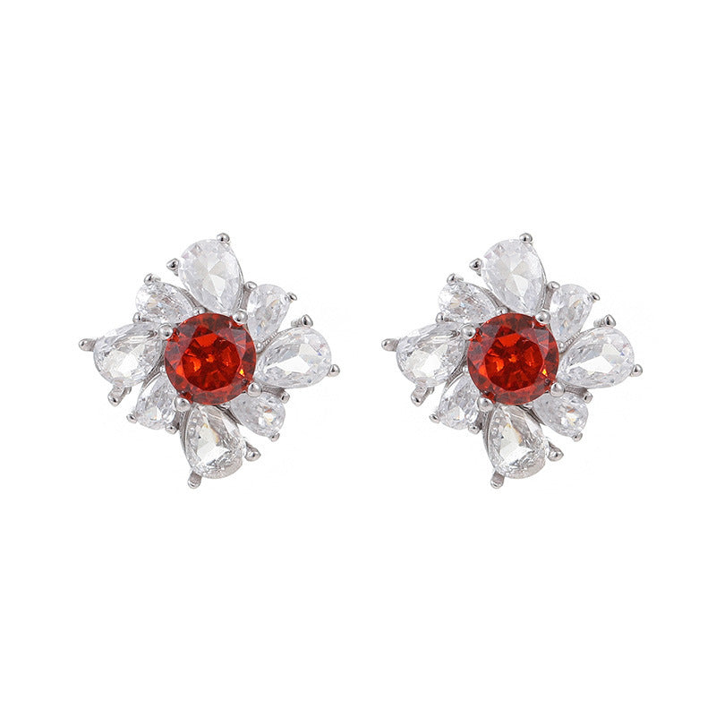 Retro Affordable Luxury Pigeon Red Women's Diamond Temperament Red Earrings