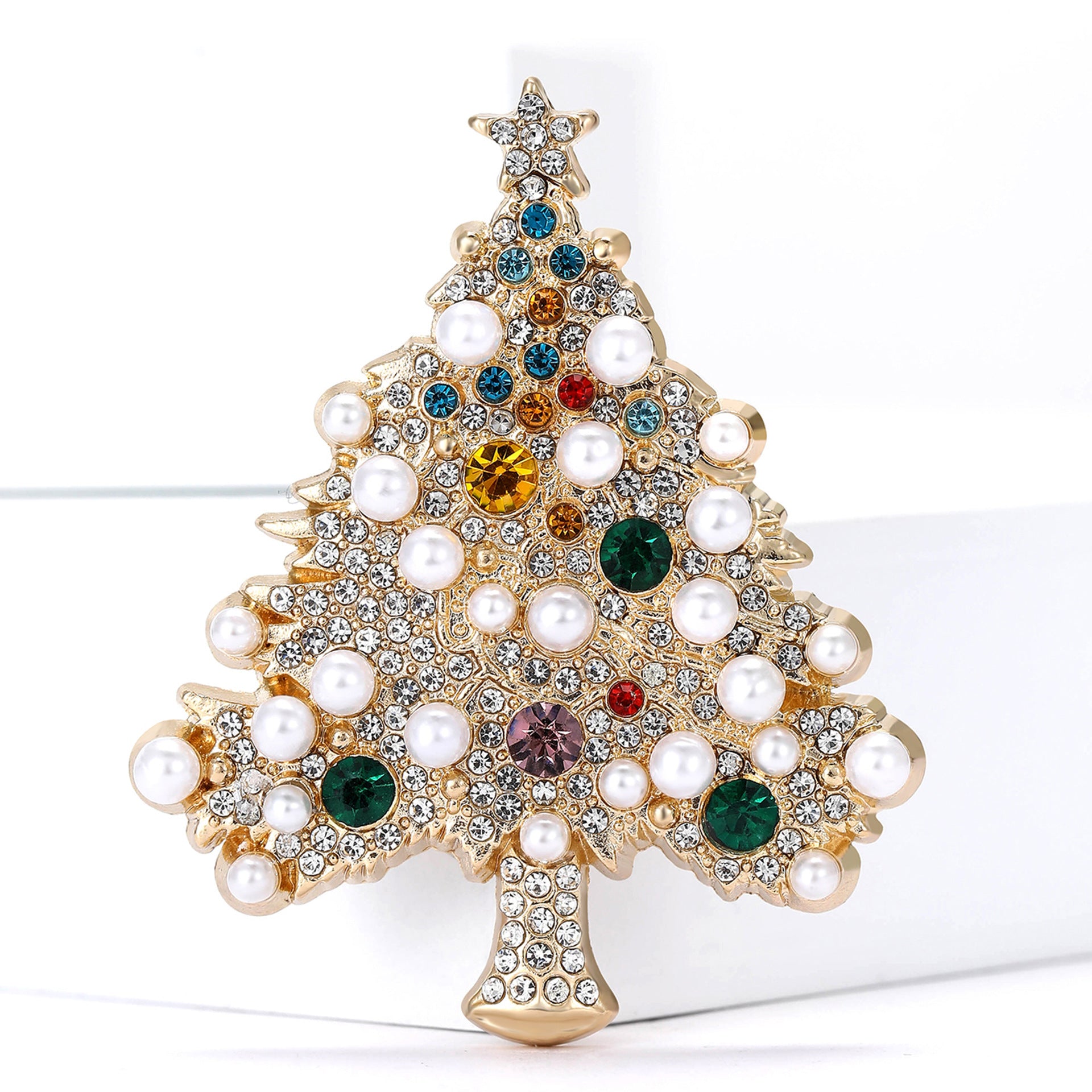 Alloy Rhinestone Pearl Christmas Tree Brooch