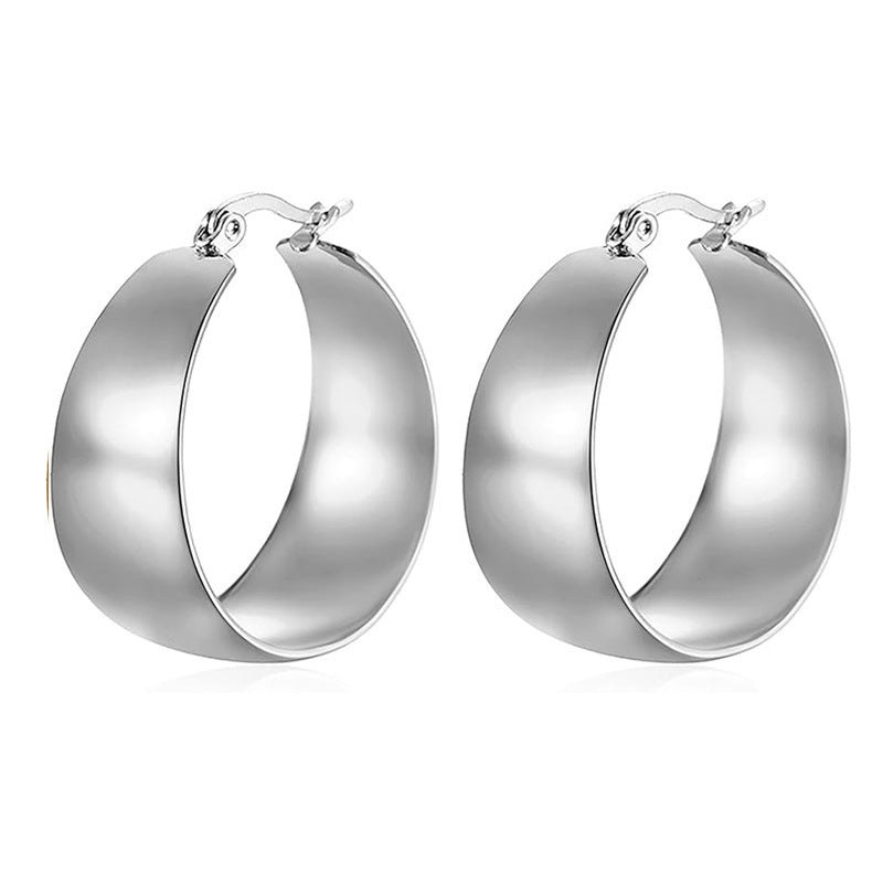 Widened Curved Stainless Steel Ear High-grade Titanium Steel Earrings