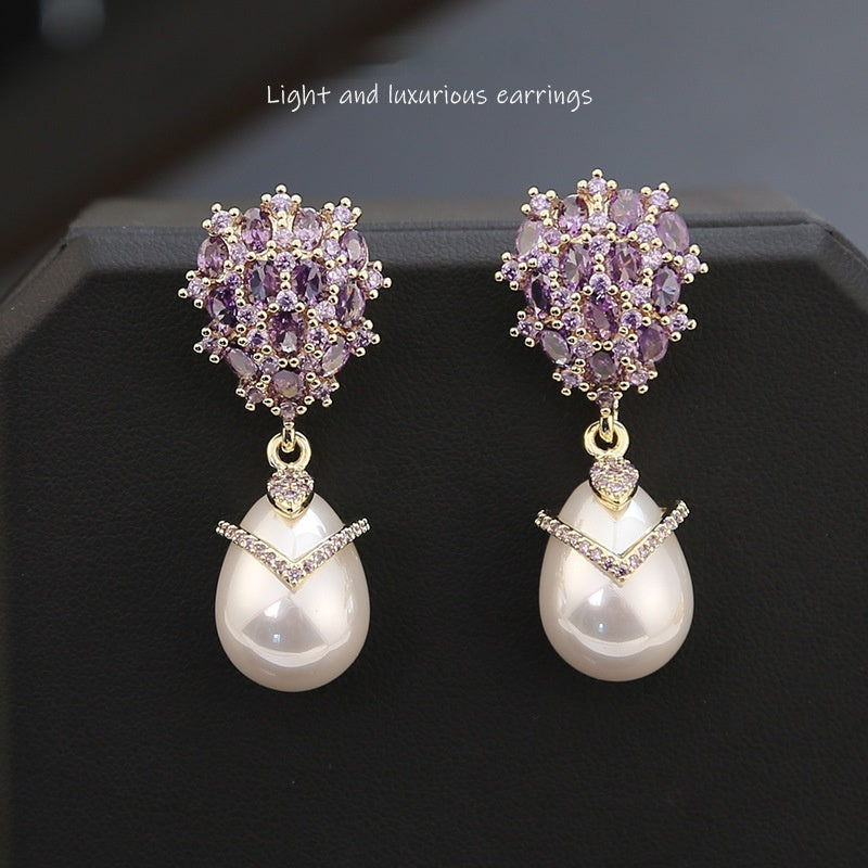 Women's Inlaid Drop-shaped Pearl Earrings