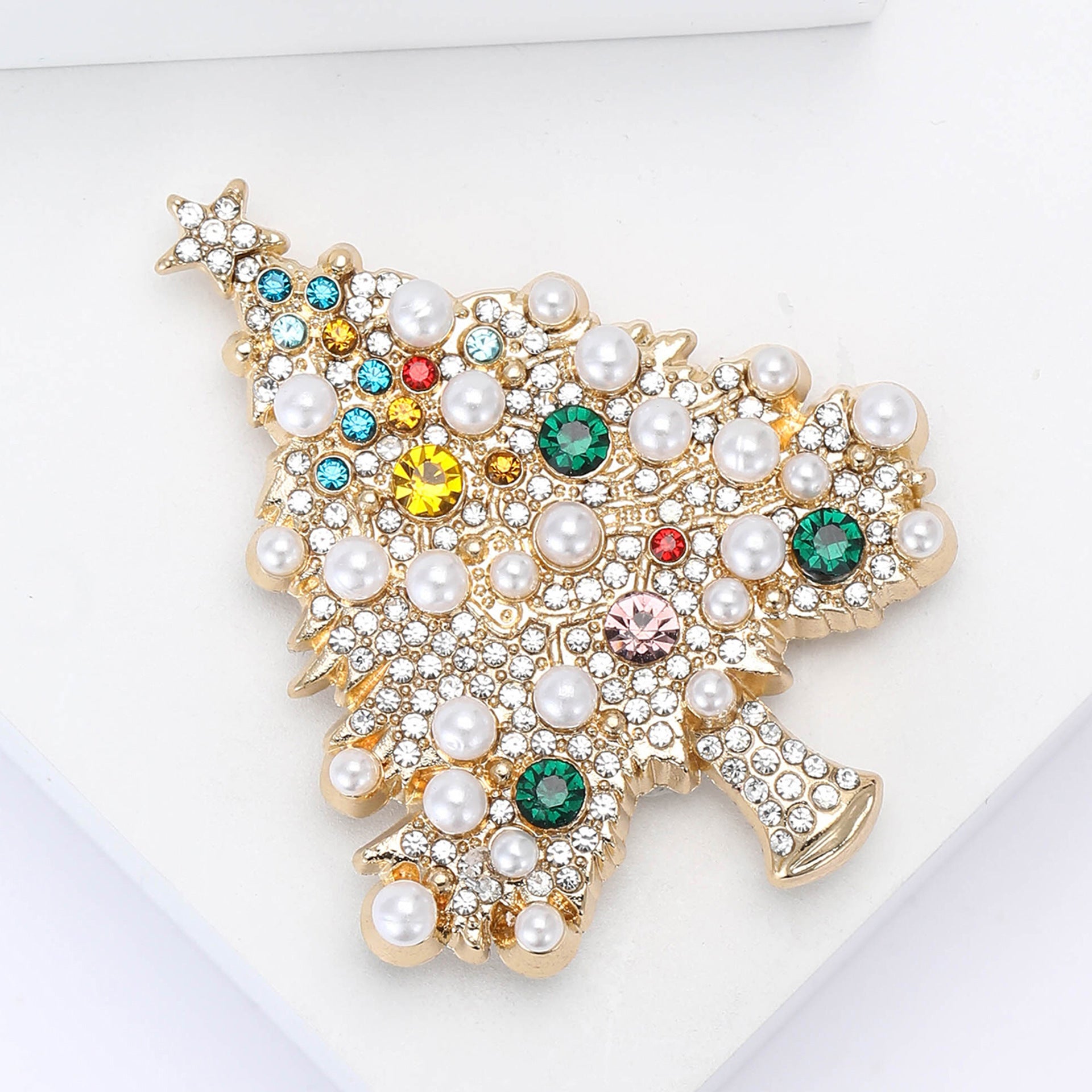 Alloy Rhinestone Pearl Christmas Tree Brooch