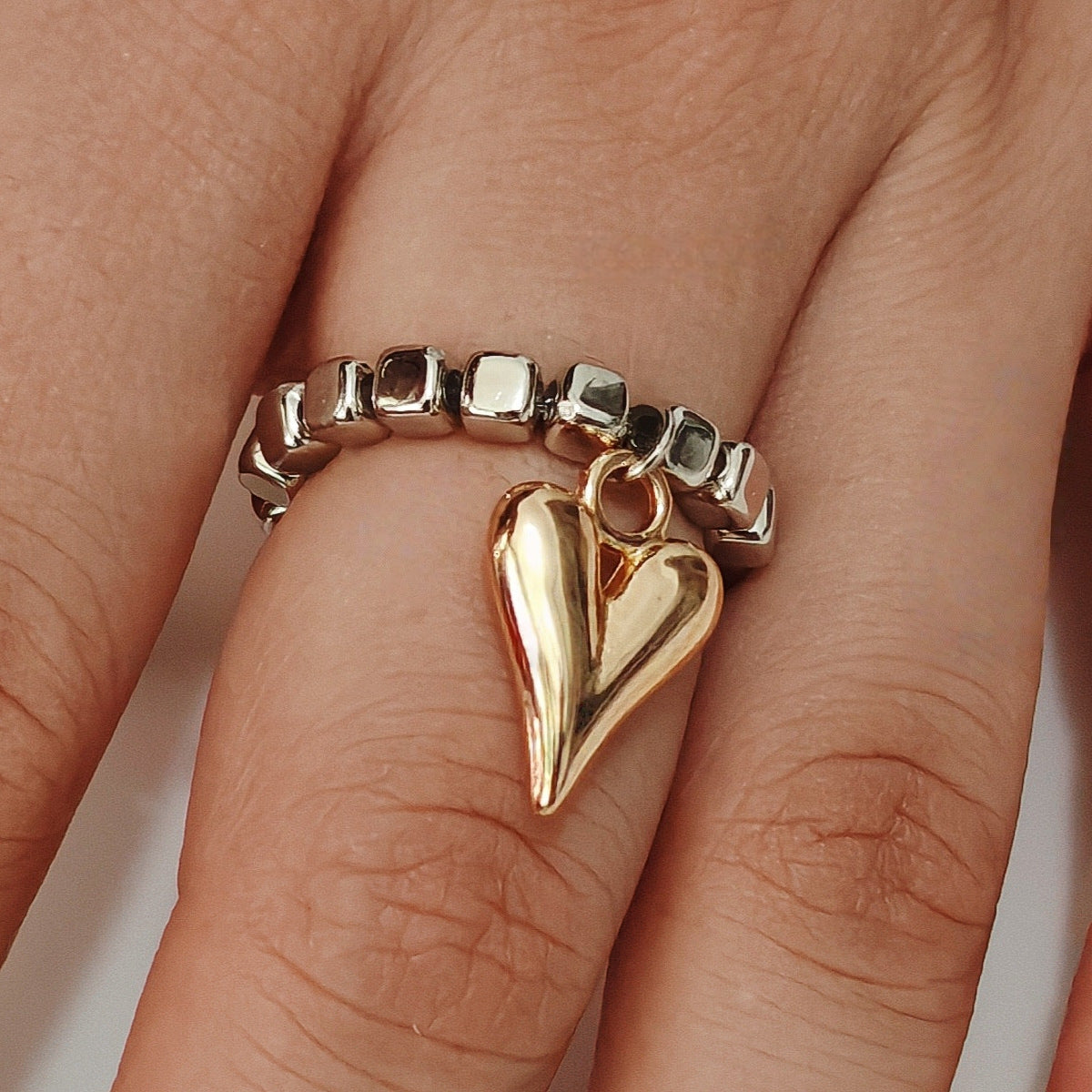 Handmade Beaded Elastic String Love Ring For Women