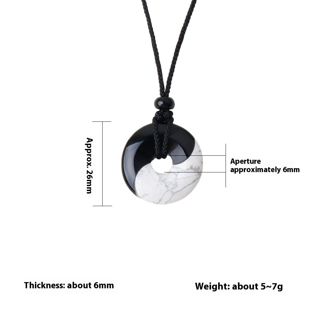 Eight-diagram-shaped Black Silk Turquoise Stitching Peace Buckle Necklace