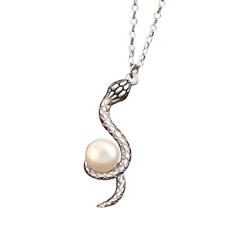 Pearl Necklace Snake Year Clavicle Chain Sterling Silver