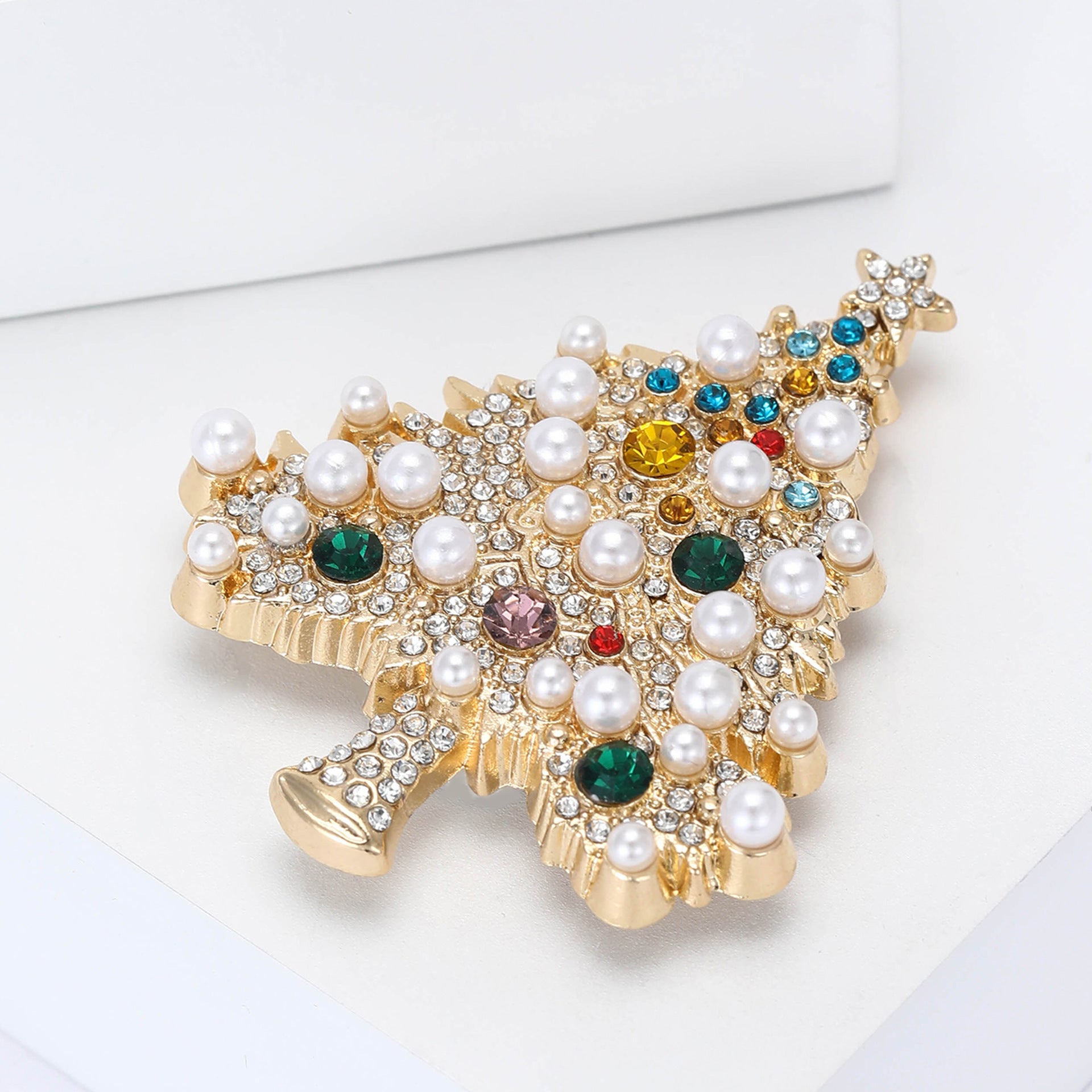 Alloy Rhinestone Pearl Christmas Tree Brooch