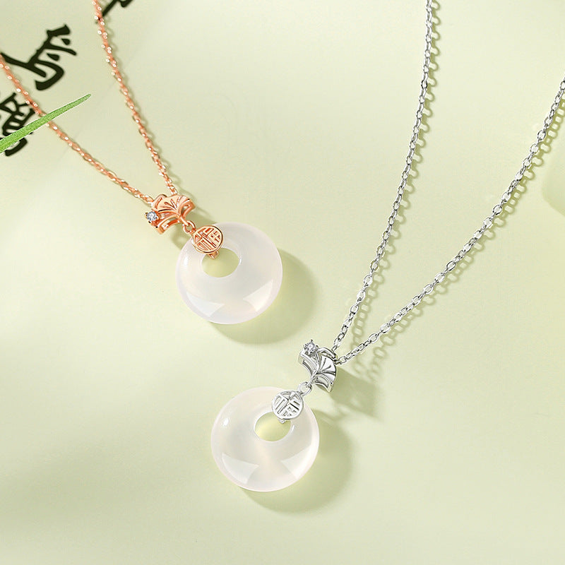 Apricot Girl Retro Blessing Safe Buckle Necklace