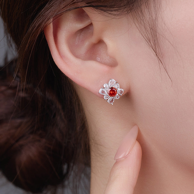 Retro Affordable Luxury Pigeon Red Women's Diamond Temperament Red Earrings