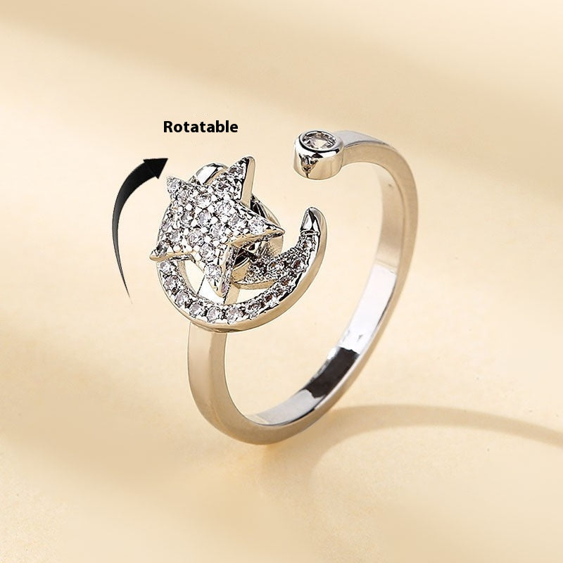 Micro-inlaid Free Rotating Zircon Star Moon Anti-anxiety Ring