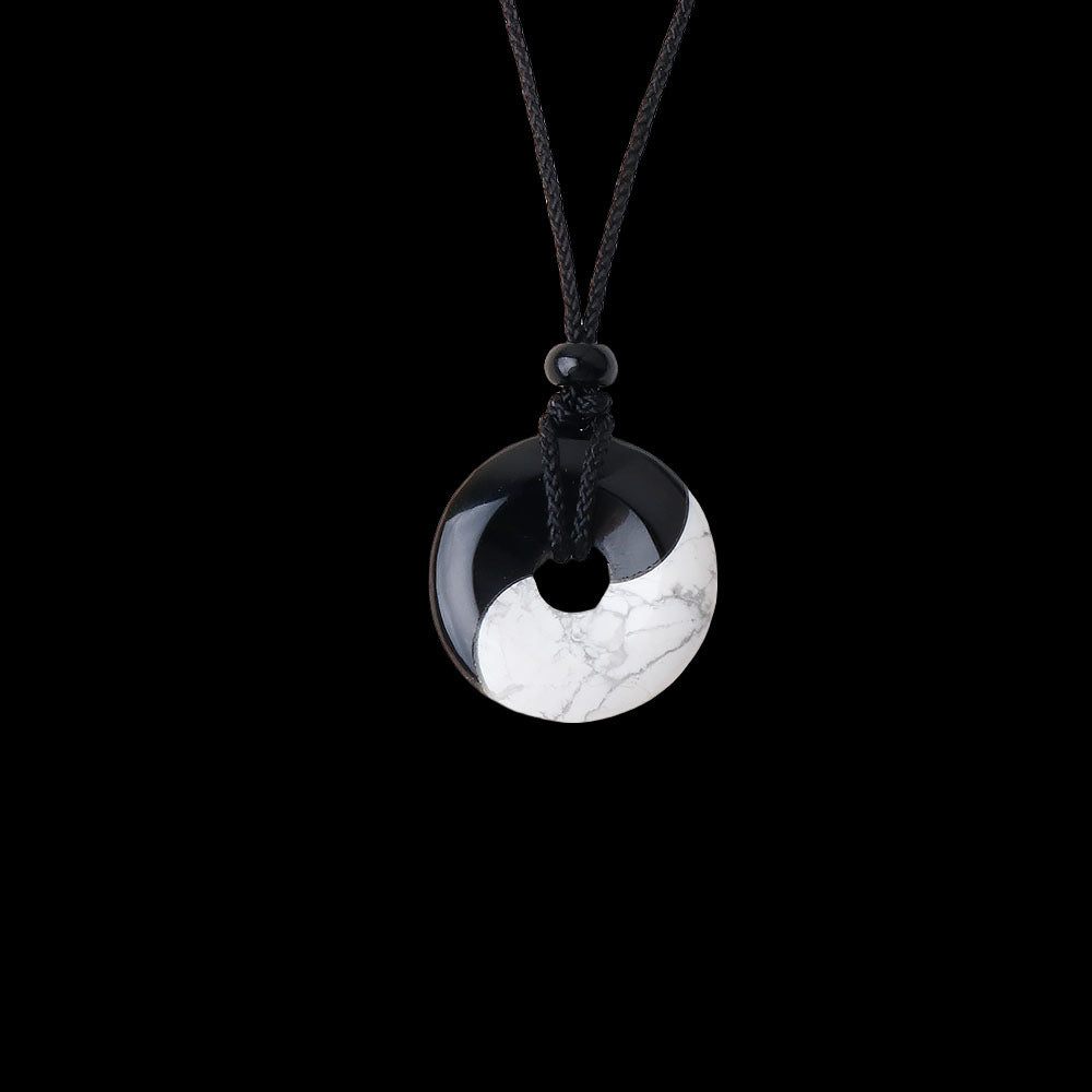 Eight-diagram-shaped Black Silk Turquoise Stitching Peace Buckle Necklace