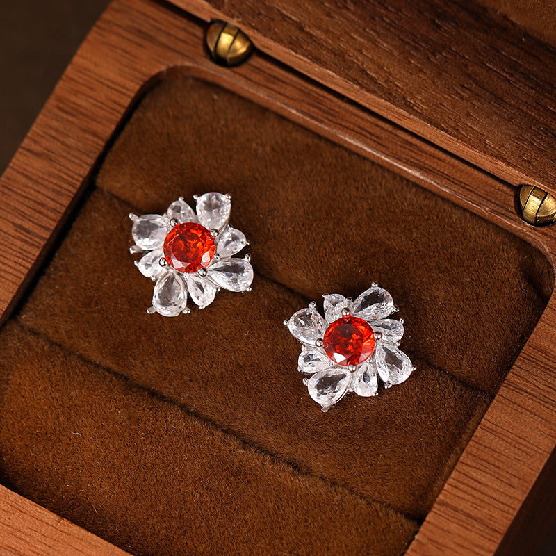 Retro Affordable Luxury Pigeon Red Women's Diamond Temperament Red Earrings