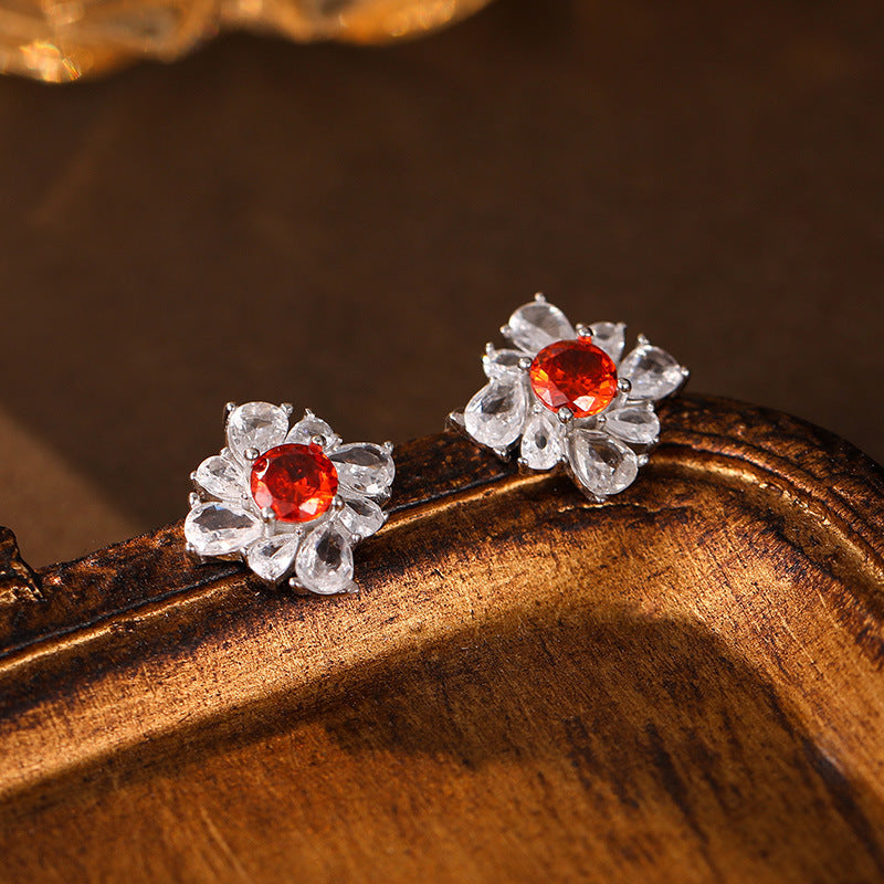 Retro Affordable Luxury Pigeon Red Women's Diamond Temperament Red Earrings