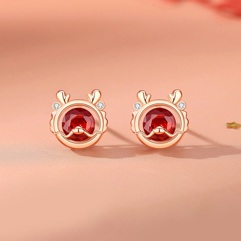 925 Sterling Silver Lucky Dragon Stud Earrings Female Birth Year