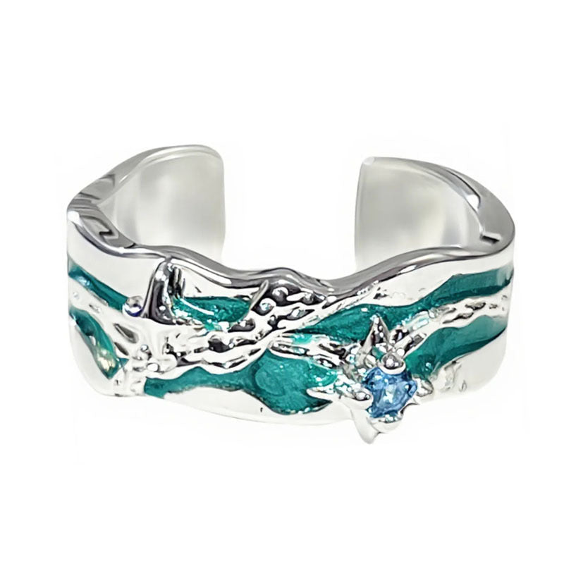 Simple Personality Mint Green Enamel Asterism Ring