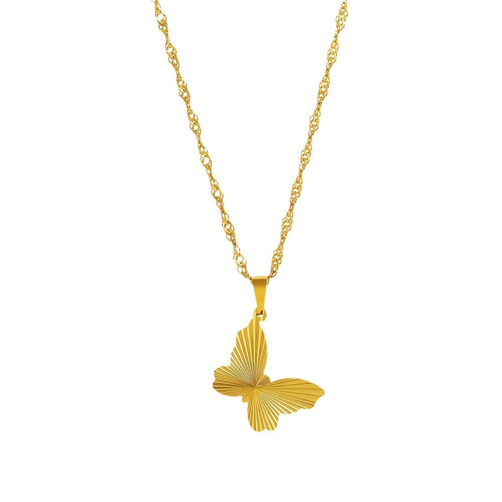 18K Real Gold Pleated Small Round Brand Light Luxury Necklace