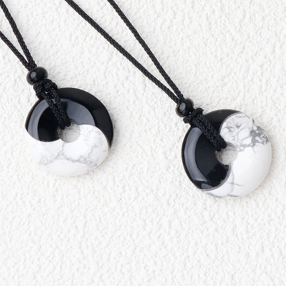 Eight-diagram-shaped Black Silk Turquoise Stitching Peace Buckle Necklace