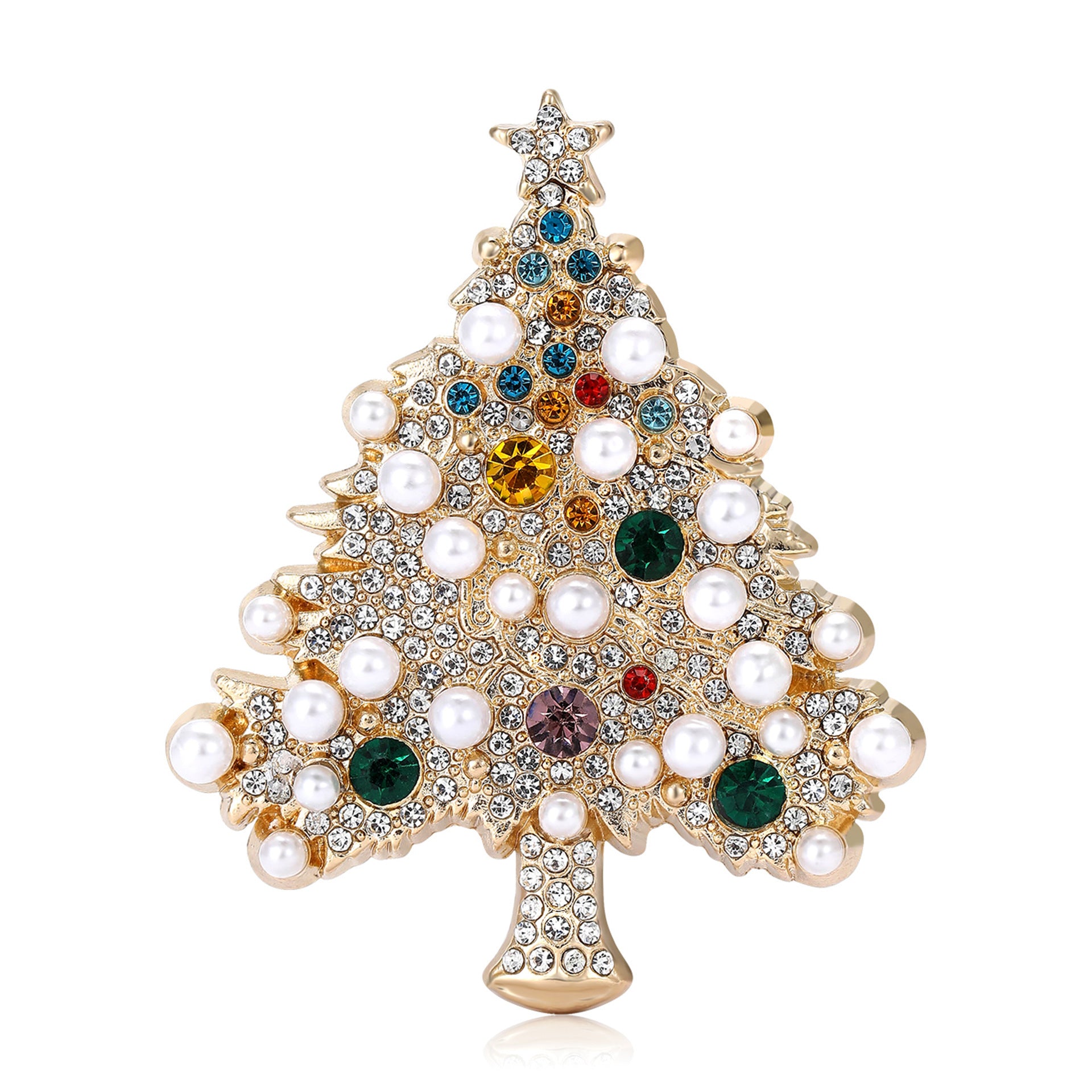 Alloy Rhinestone Pearl Christmas Tree Brooch