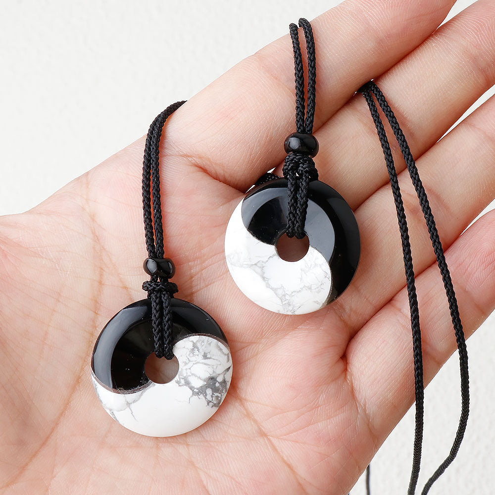 Eight-diagram-shaped Black Silk Turquoise Stitching Peace Buckle Necklace